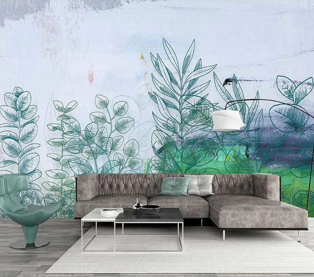 Custom Wallpaper Mural Hand-painted Watercolor Plants (㎡)