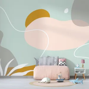 Custom Wallpaper Mural Nordic style Pink Blue Line Drawing (㎡)