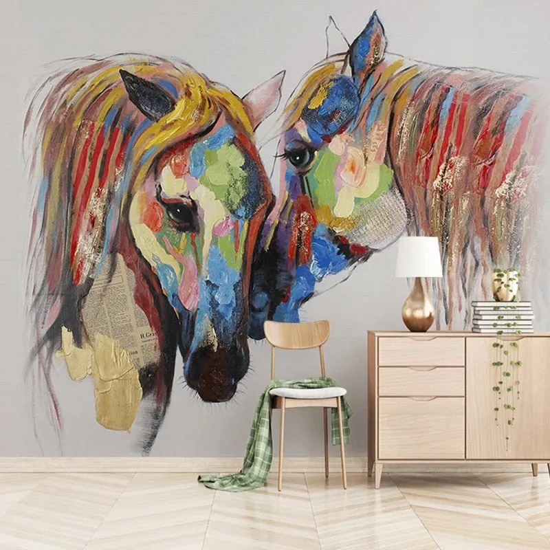 Custom Wallpaper Mural Oil Painting Effect Colorful Horse (㎡)