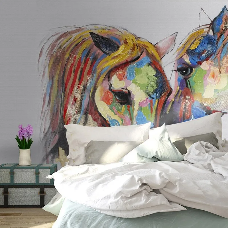 Custom Wallpaper Mural Oil Painting Effect Colorful Horse (㎡)