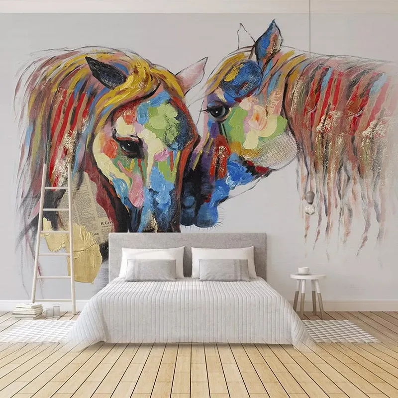 Custom Wallpaper Mural Oil Painting Effect Colorful Horse (㎡)