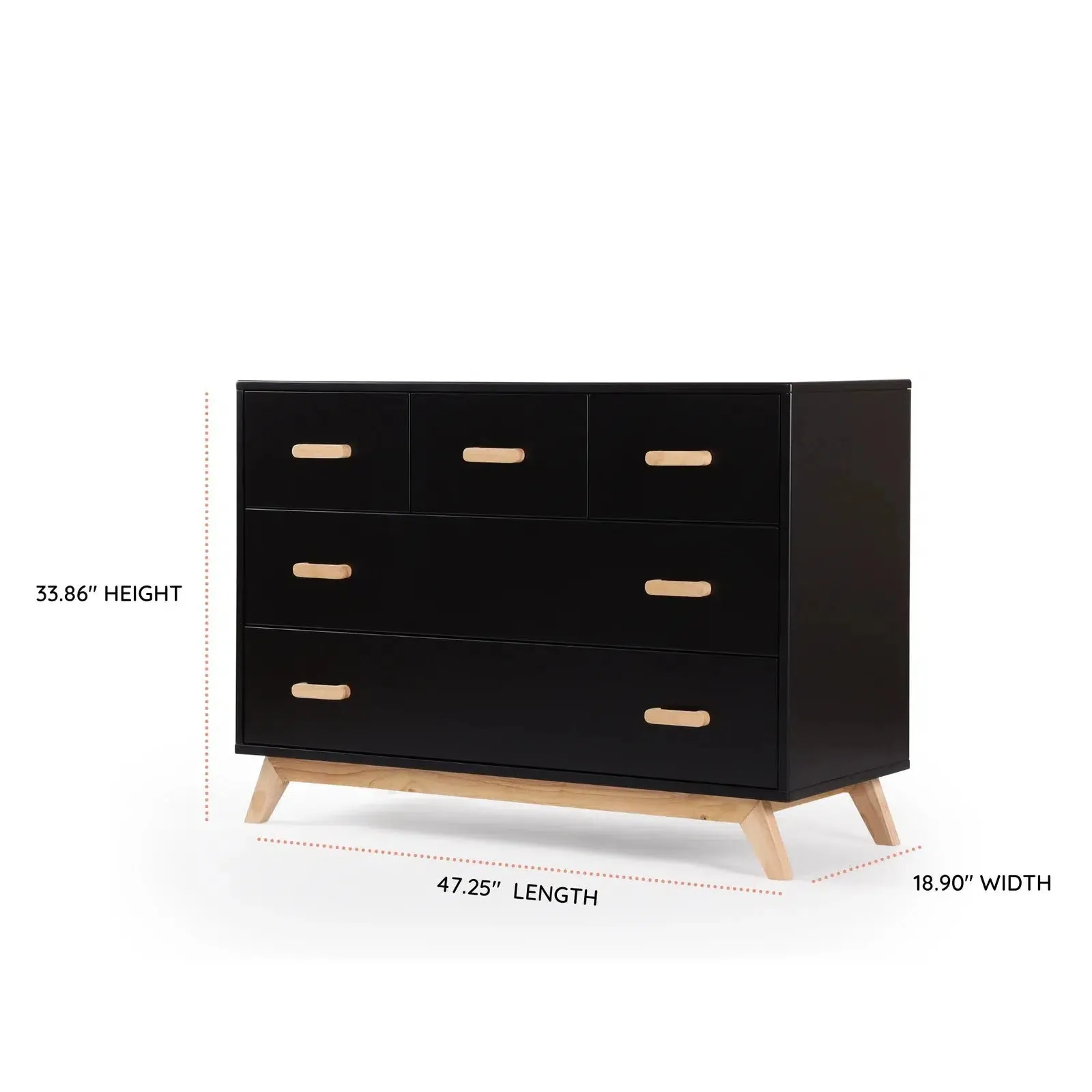 Dadada - Soho Five Drawer Dresser - Black   Natural