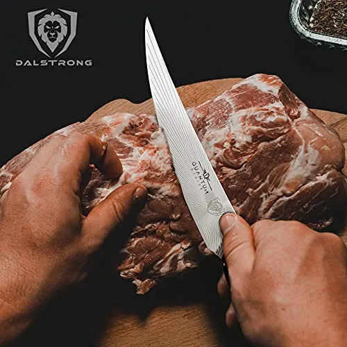 DALSTRONG Boning Knife - Quantum 1 Series - Ultra Sharp Kitchen Knife - American Forged BD1N-VX Hyper Steel - Carbon Fibre G10 Hybrid Handle - Leather Sheath (6.5 Inch Curved Boning Knife)