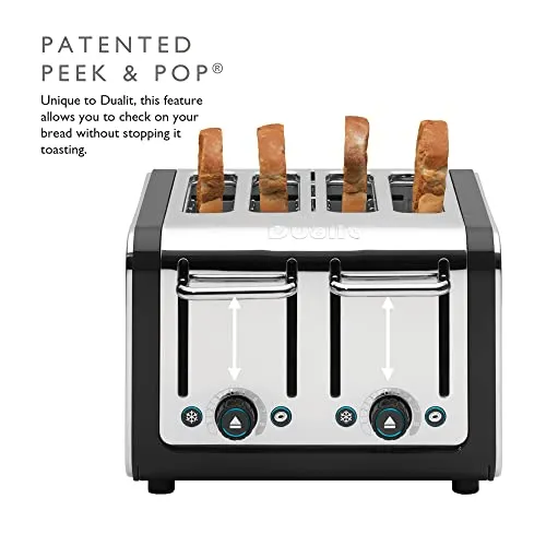 Dualit Design Series 4 Slice Toaster, 4 slot, Black and Steel