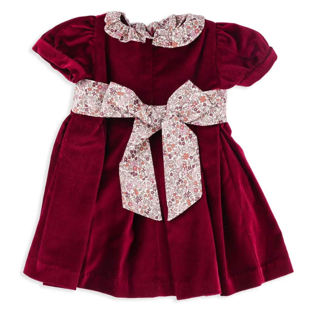 Ellee Red Velvet Party Dress with Floral Details