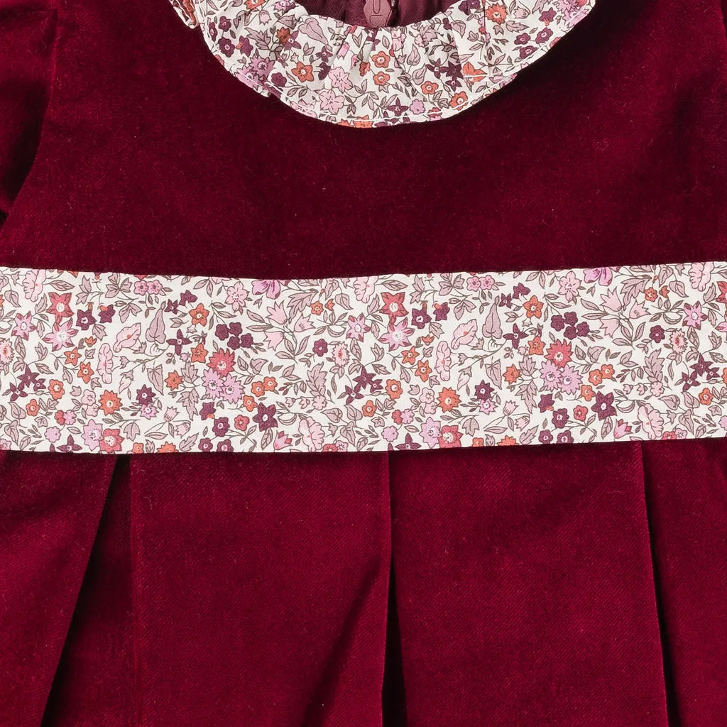 Ellee Red Velvet Party Dress with Floral Details