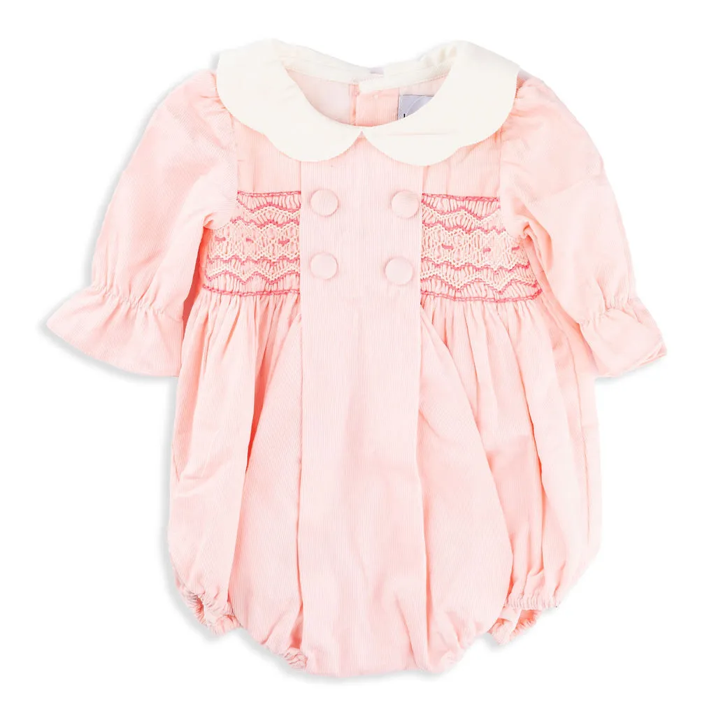 Eloise Hand Smocked Pink Corduroy Romper