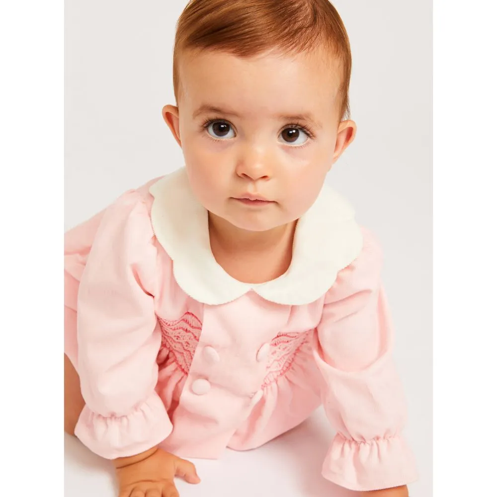 Eloise Hand Smocked Pink Corduroy Romper