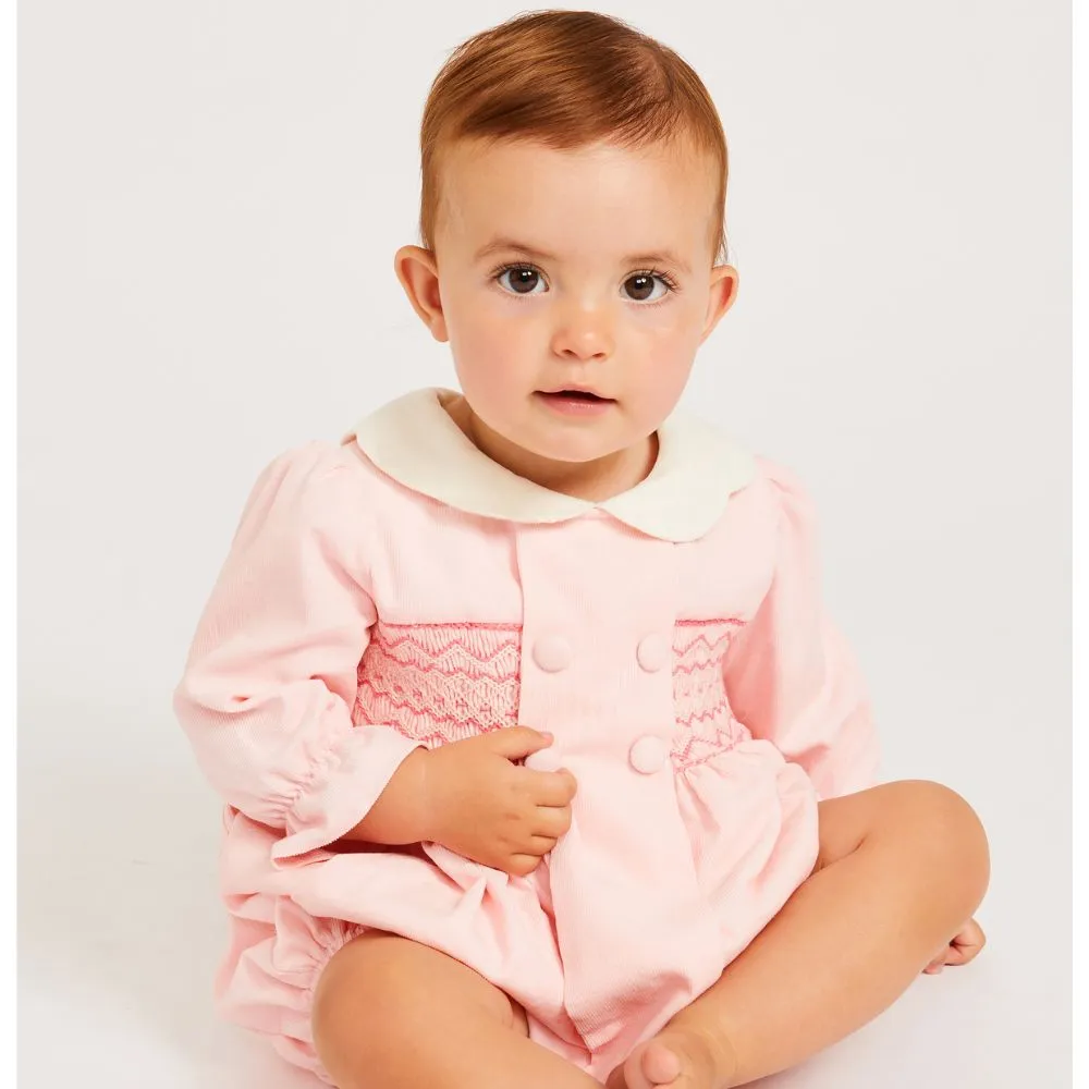 Eloise Hand Smocked Pink Corduroy Romper