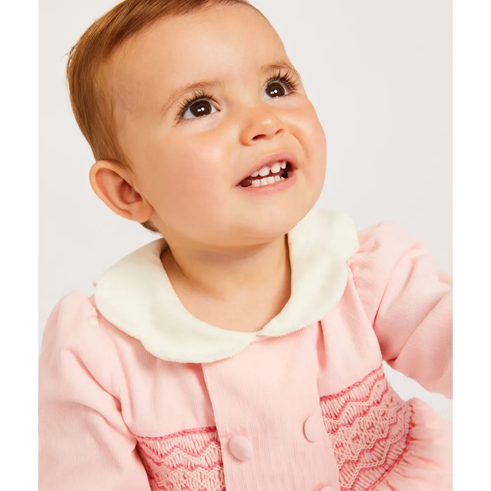 Eloise Hand Smocked Pink Corduroy Romper