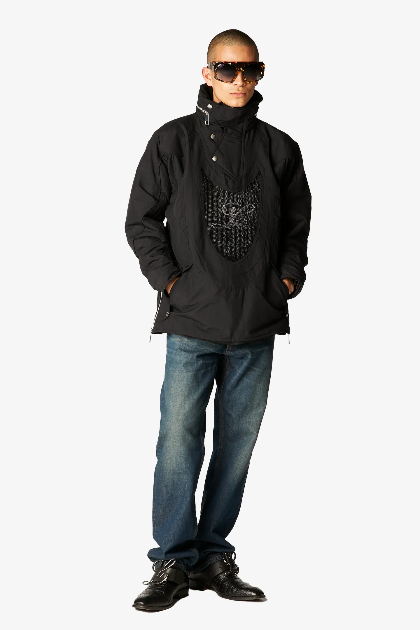 Embroidered Tech Pullover - Black