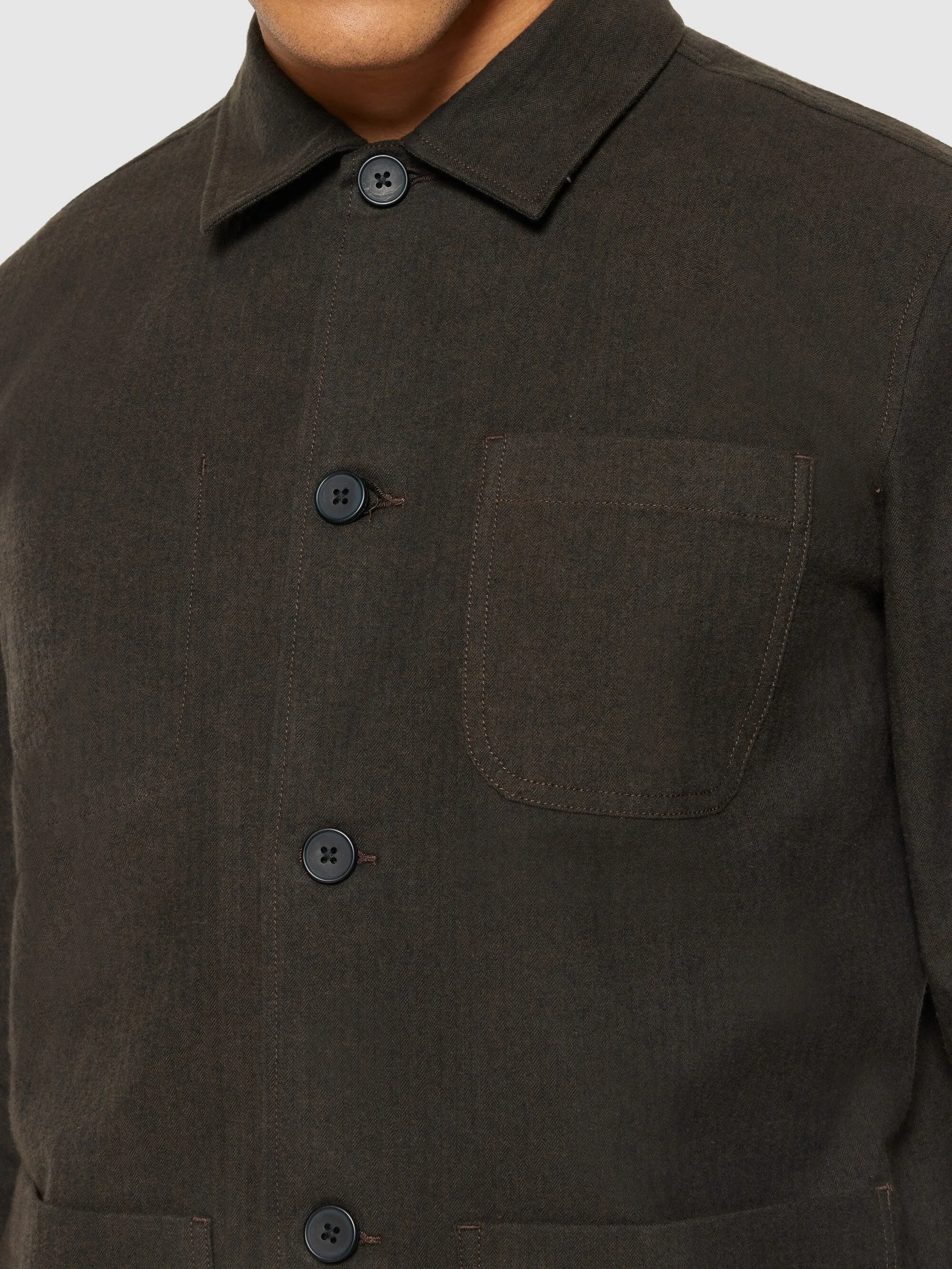 Flannel herringbone overshirt - GOTS/Vegan - Demitasse (brown)