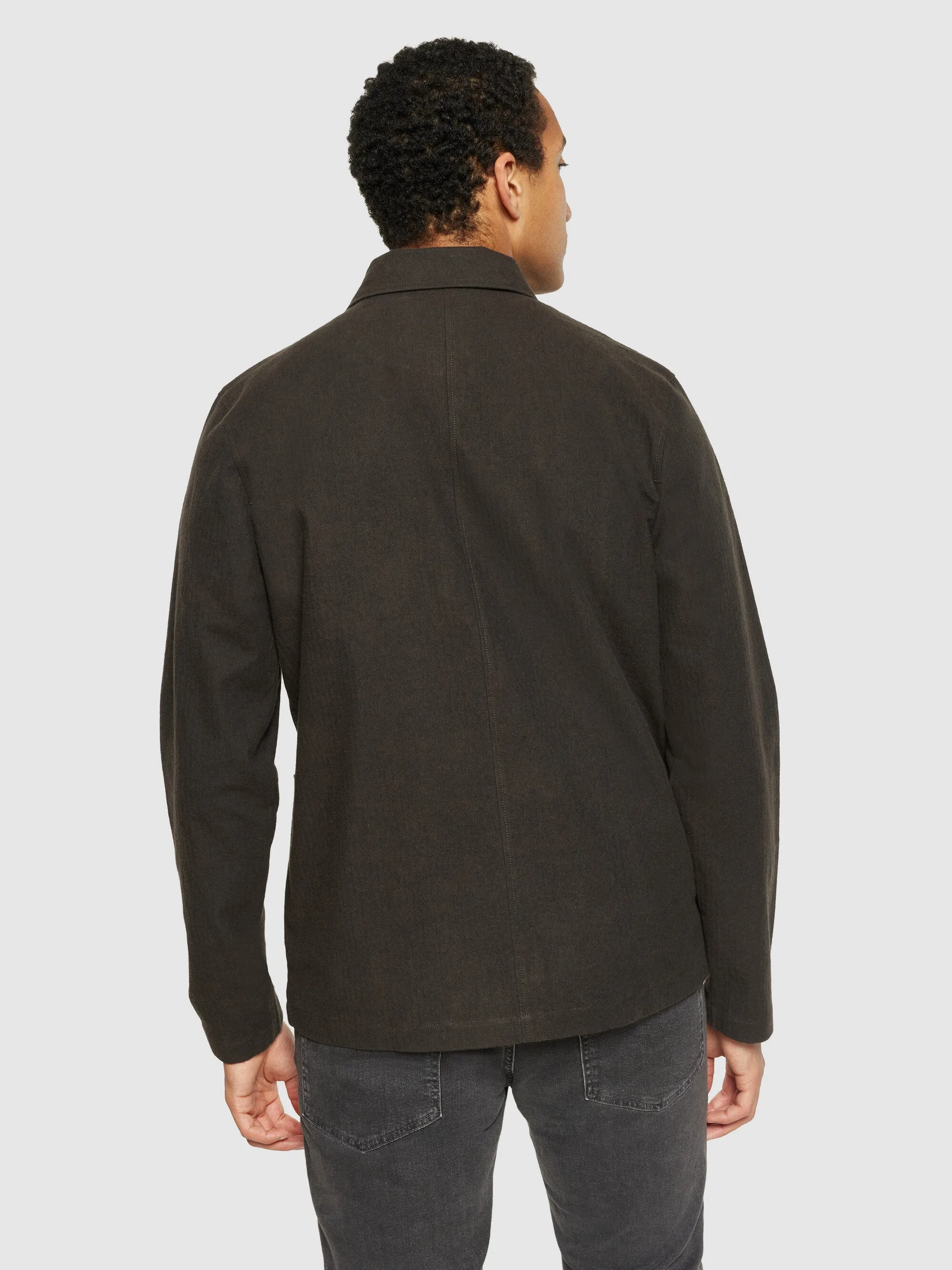 Flannel herringbone overshirt - GOTS/Vegan - Demitasse (brown)