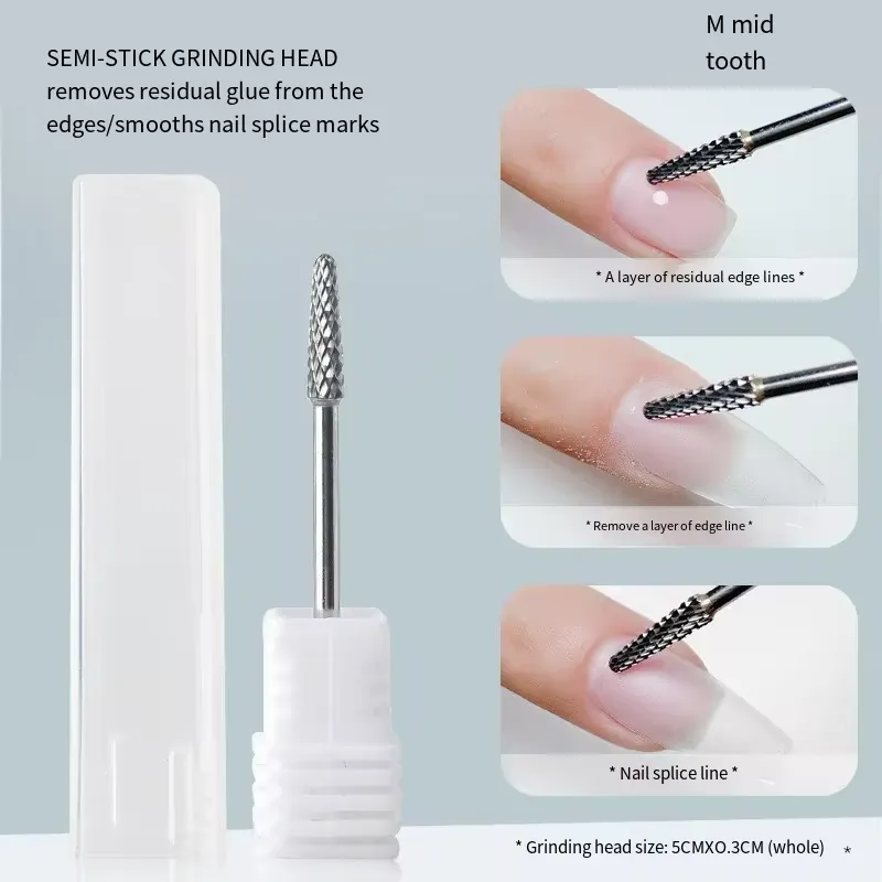 Gel Bit 123go PRO Cuticle Bit! (Tungsten Carbide Acrylic Nail Drill Bit Efile Electric File Machine Head Tip for Manicure Polishing Art Remove Gel 3/32" 2 Way Safety Use Ball Top Tapered Bit Cone Shape Coarse)