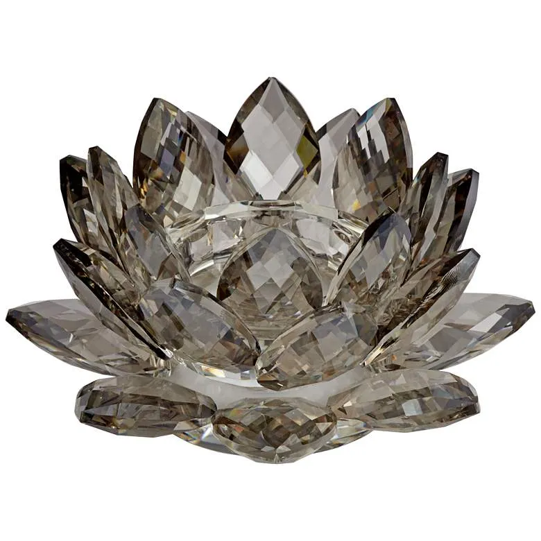 Gray Crystal Glass Lotus Candle Holder