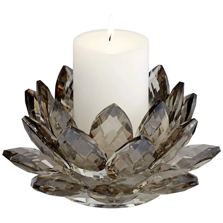 Gray Crystal Glass Lotus Candle Holder