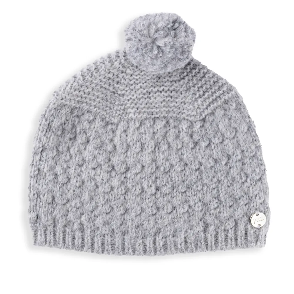 Grey Wool Knit Pom Hat