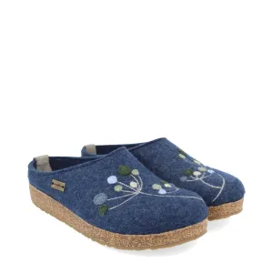 Haflinger Women's Amaya Flowers Wool Clog in Jeans Blue