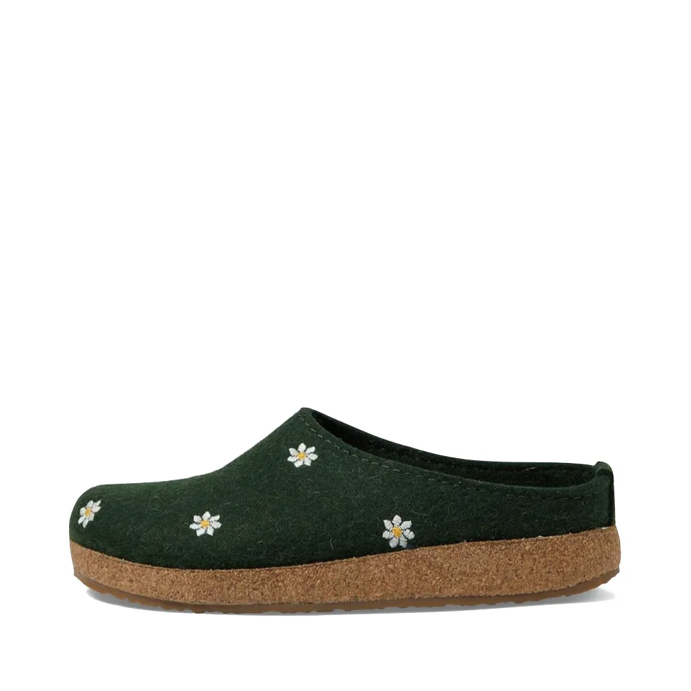 Haflinger Women's Margherita Daisies Wool Clog in Green