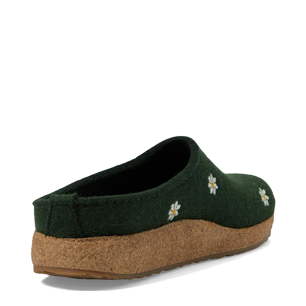 Haflinger Women's Margherita Daisies Wool Clog in Green