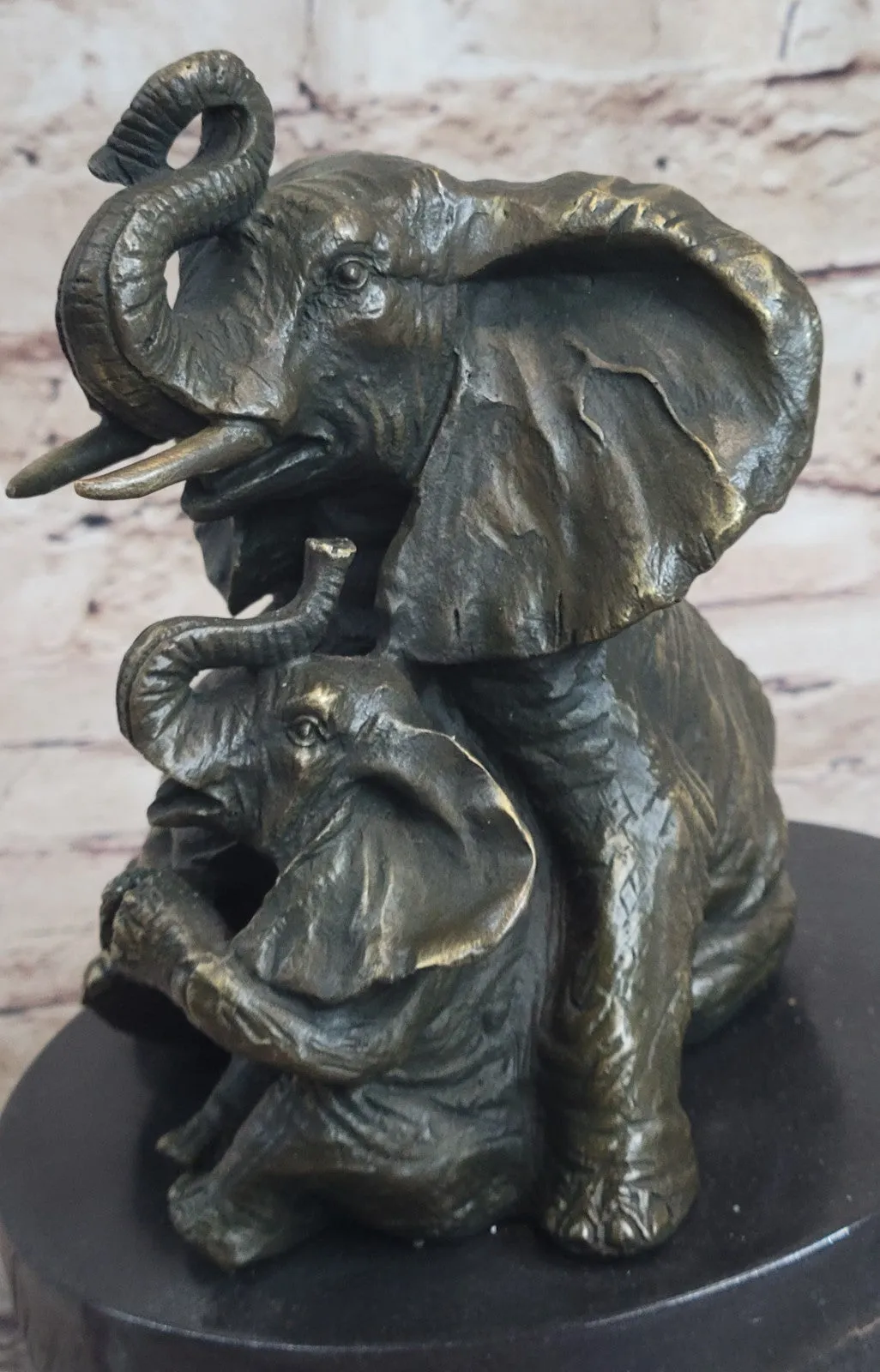 Handcrafted bronze sculpture SALE Decor Cub With Elephant Mother Laughing Gift