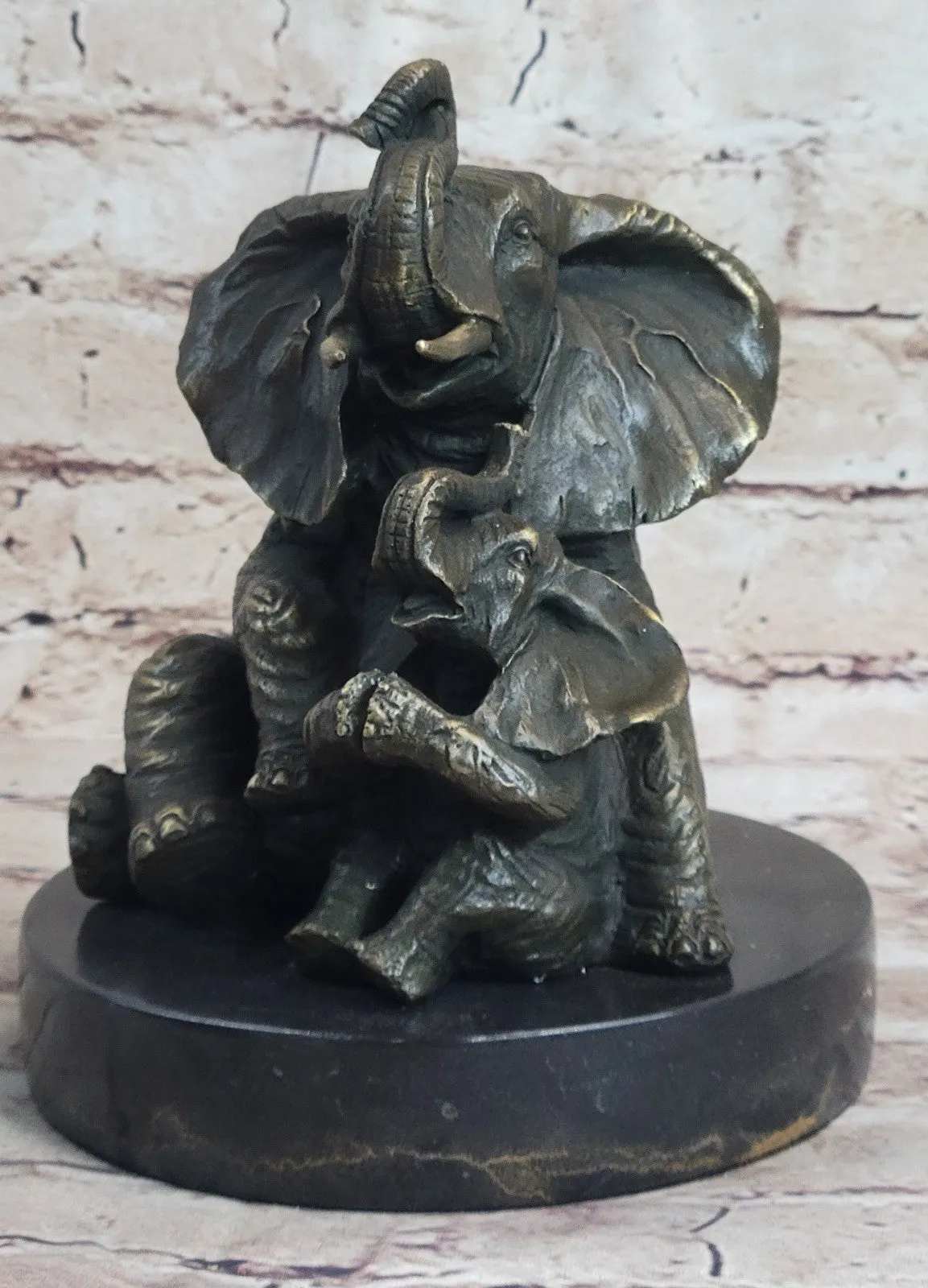 Handcrafted bronze sculpture SALE Decor Cub With Elephant Mother Laughing Gift