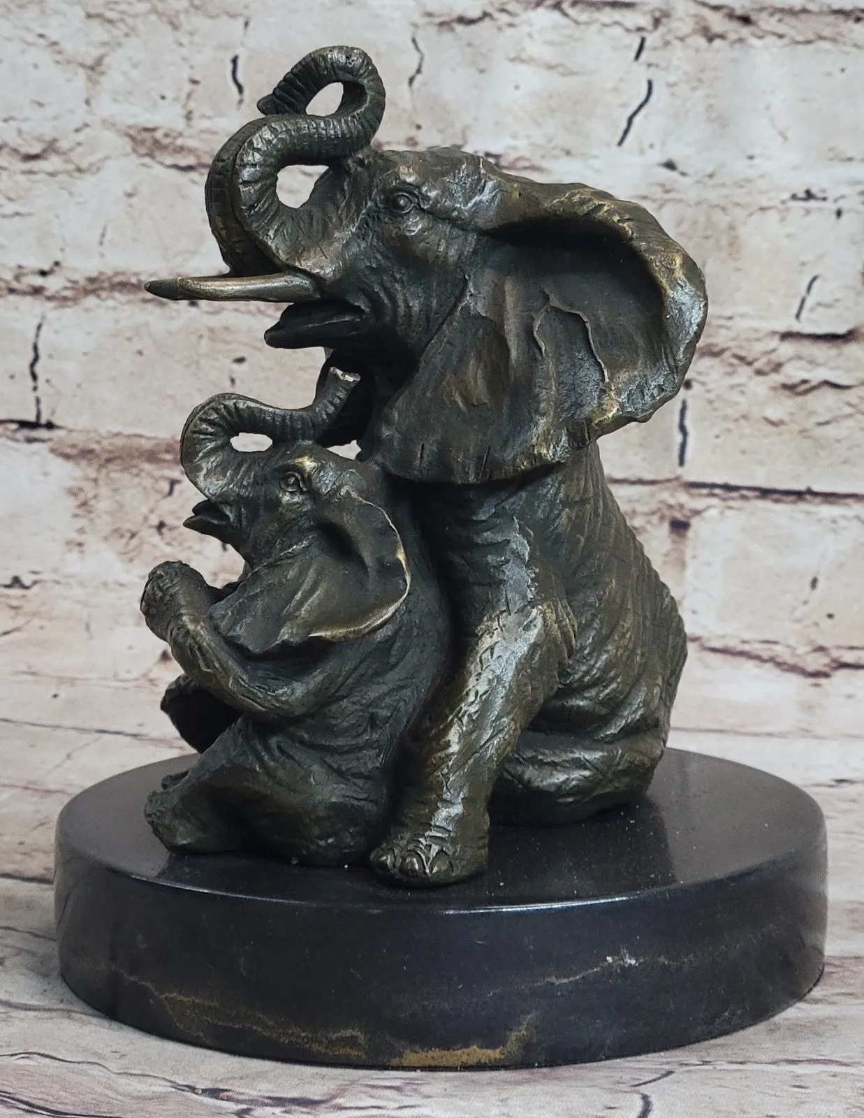 Handcrafted bronze sculpture SALE Decor Cub With Elephant Mother Laughing Gift