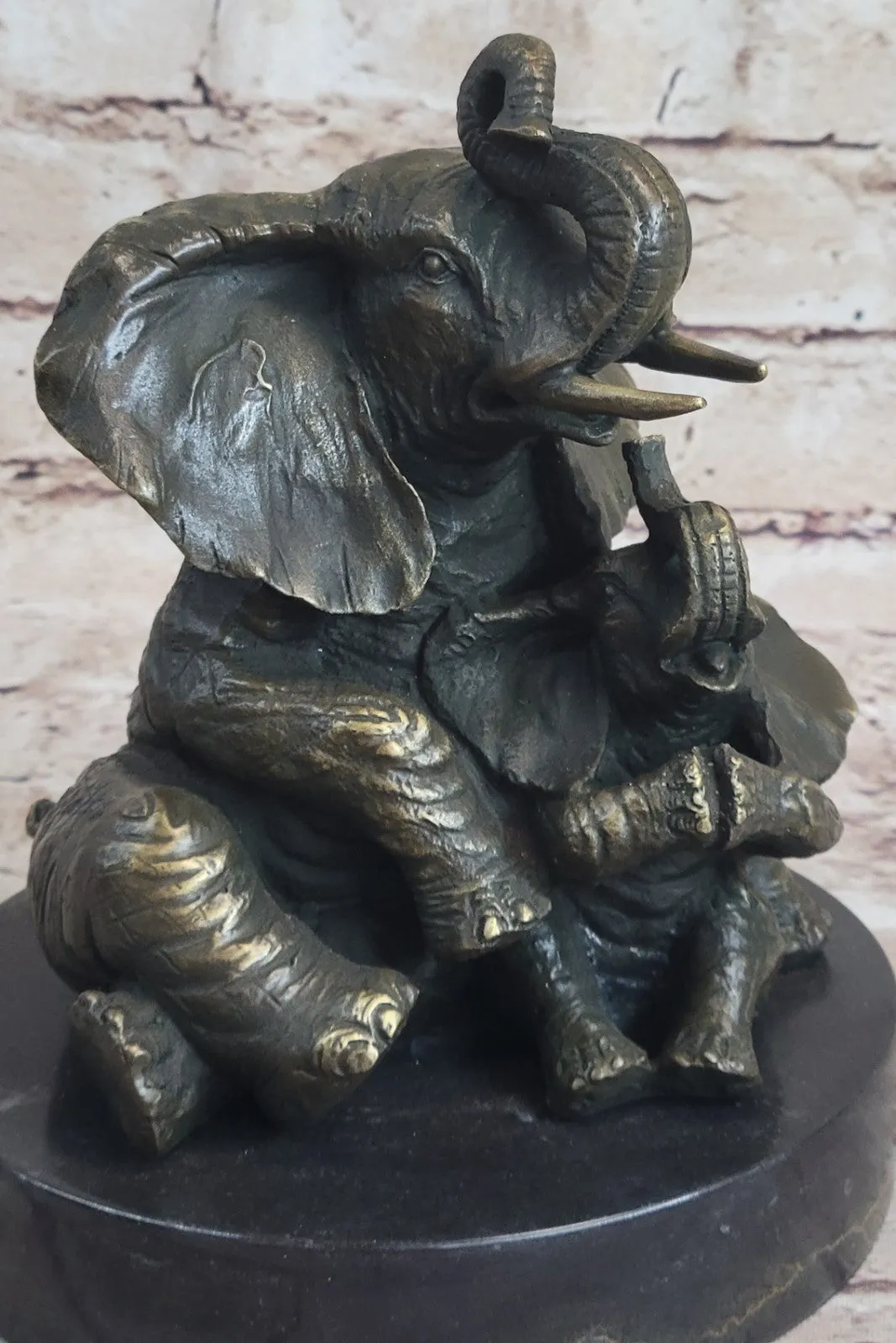 Handcrafted bronze sculpture SALE Decor Cub With Elephant Mother Laughing Gift