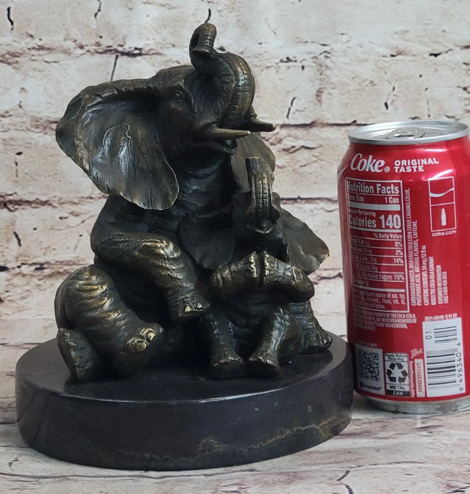 Handcrafted bronze sculpture SALE Decor Cub With Elephant Mother Laughing Gift