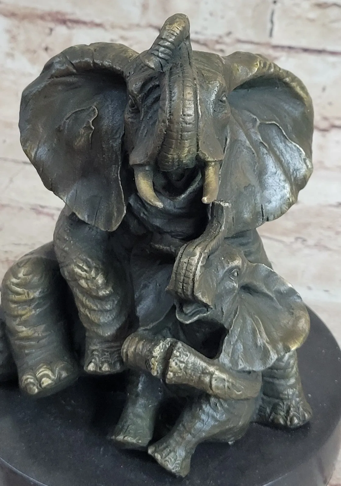 Handcrafted bronze sculpture SALE Decor Cub With Elephant Mother Laughing Gift