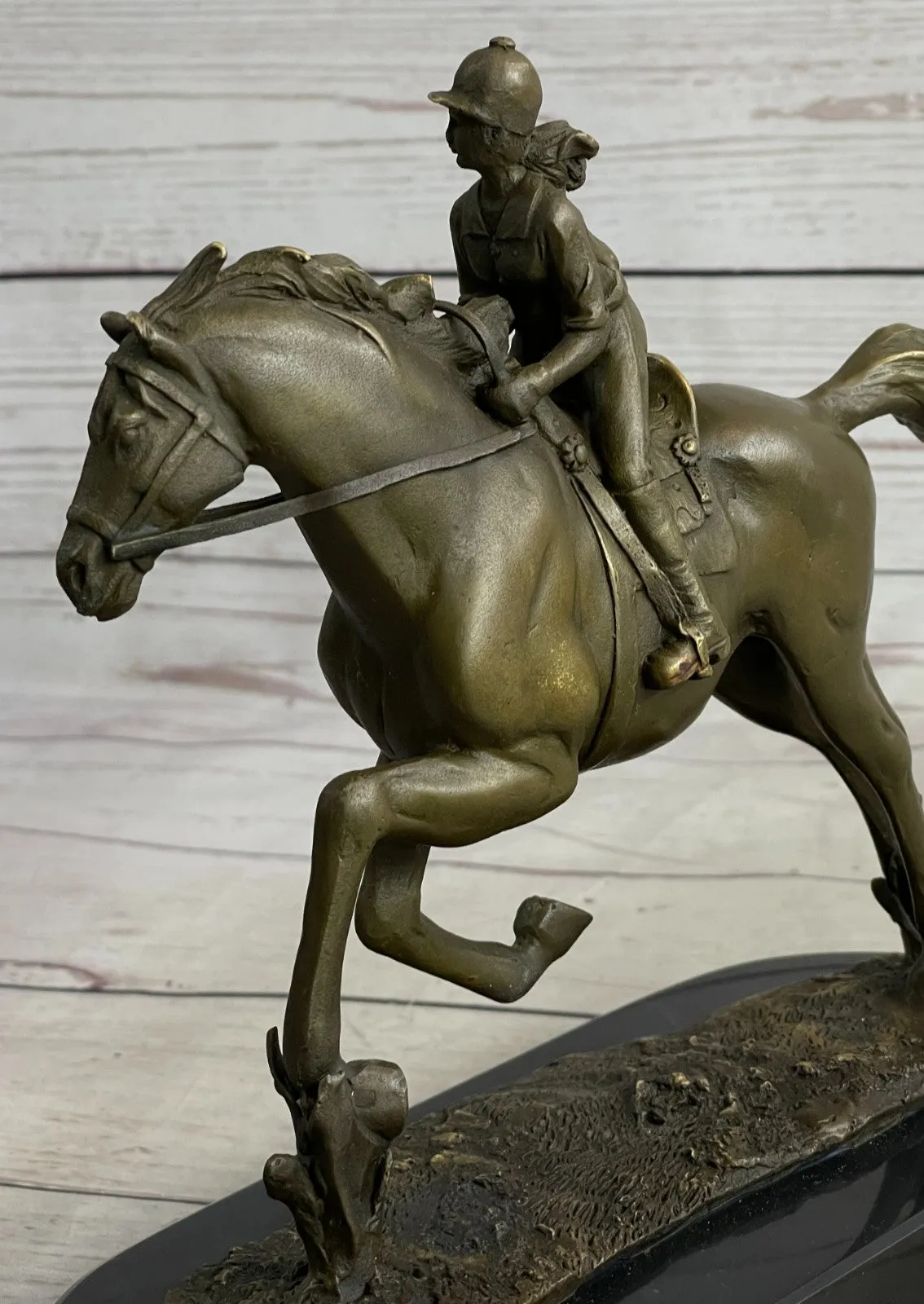 Handcrafted bronze sculpture SALE Horse Racing Jockey Girl Art Western Deco Art