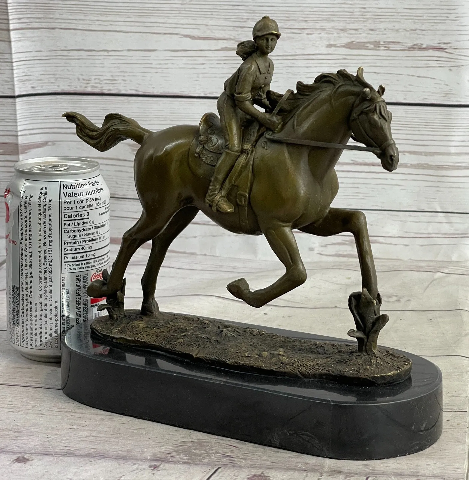 Handcrafted bronze sculpture SALE Horse Racing Jockey Girl Art Western Deco Art