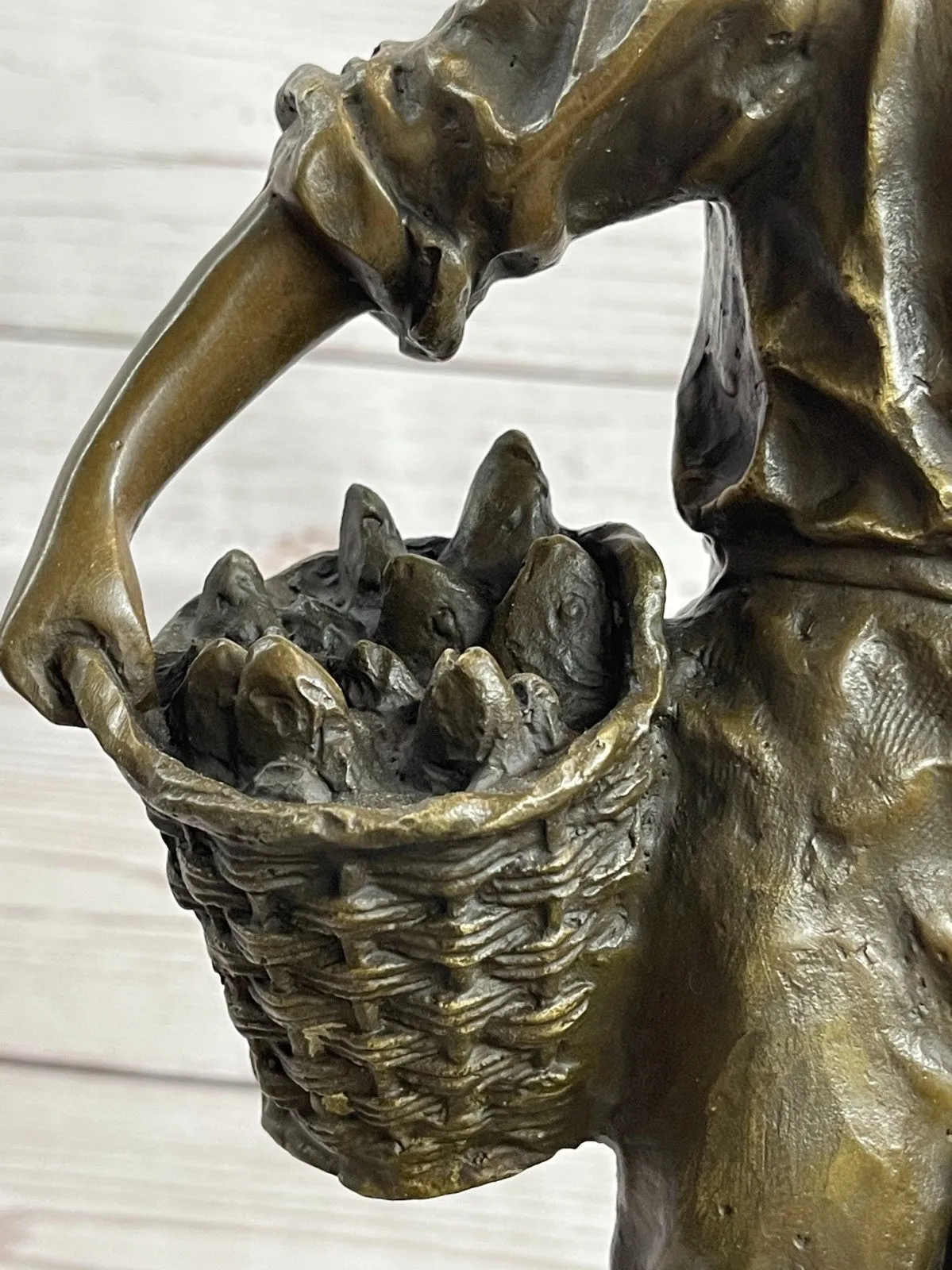 Handcrafted Vintage Man and woman Holding a Baby Real Bronze Sculpture statue