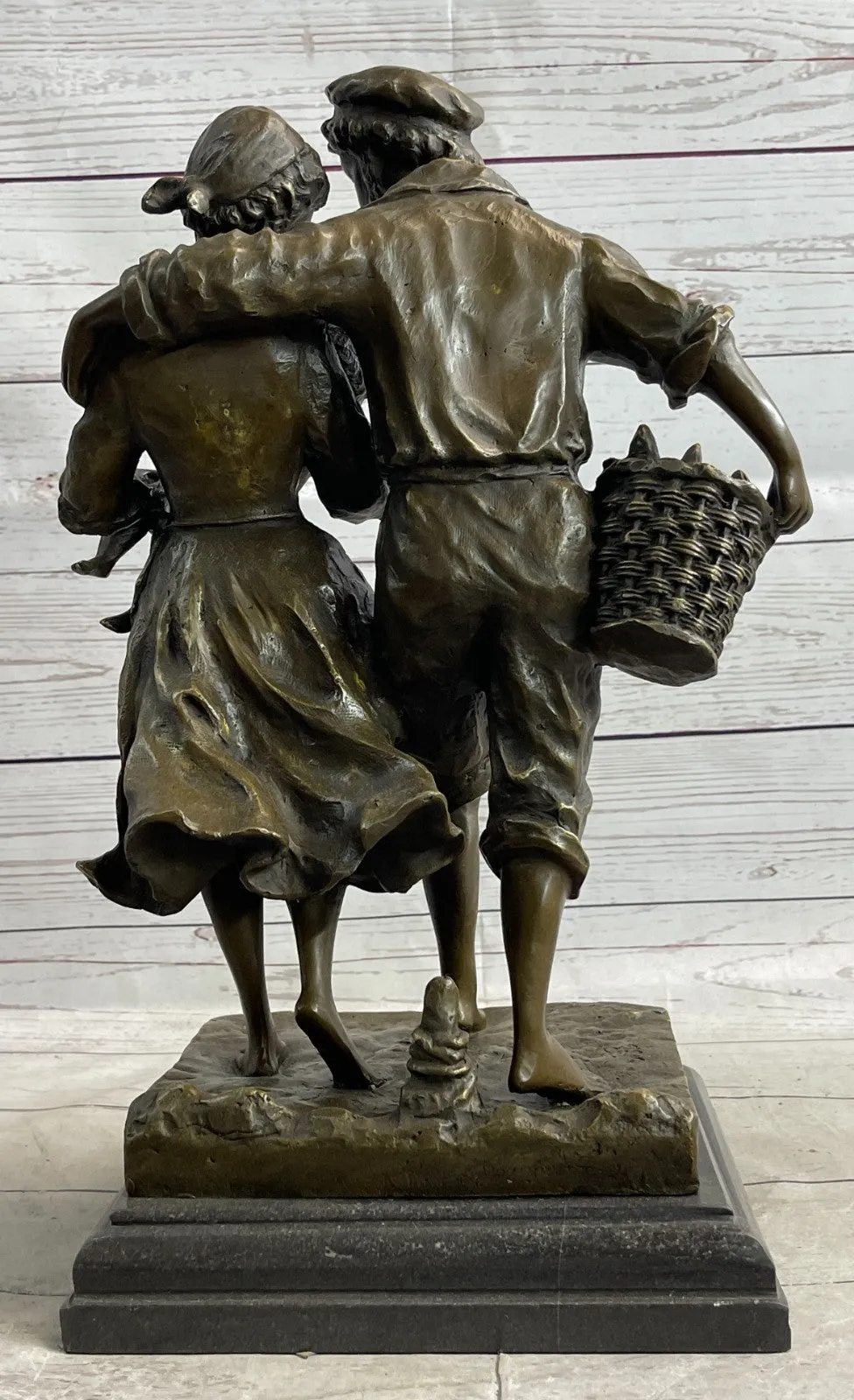 Handcrafted Vintage Man and woman Holding a Baby Real Bronze Sculpture statue