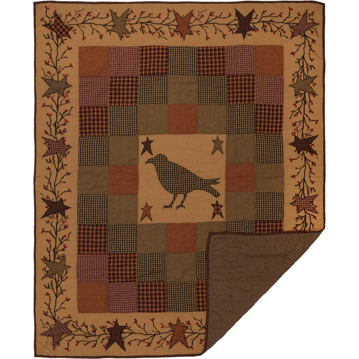 Heritage Farms Applique Crow and Star Quilted Throw