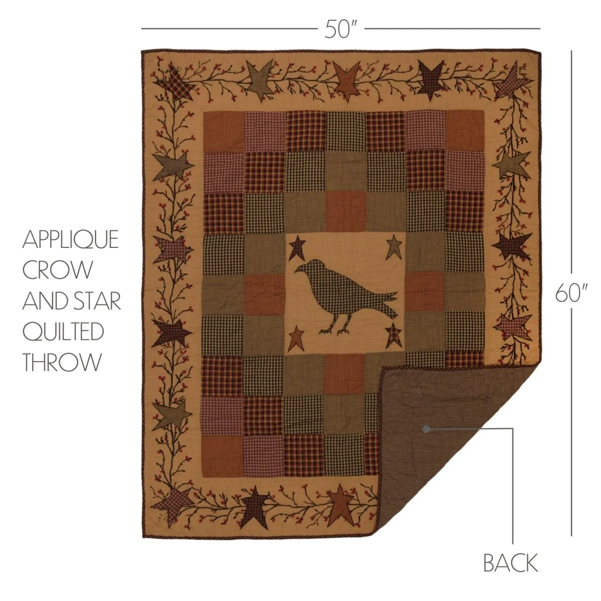 Heritage Farms Applique Crow and Star Quilted Throw