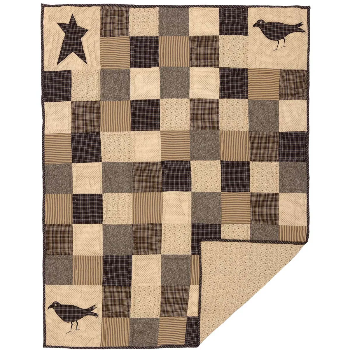 Kettle Grove Applique Crow and Star Quilted Throw