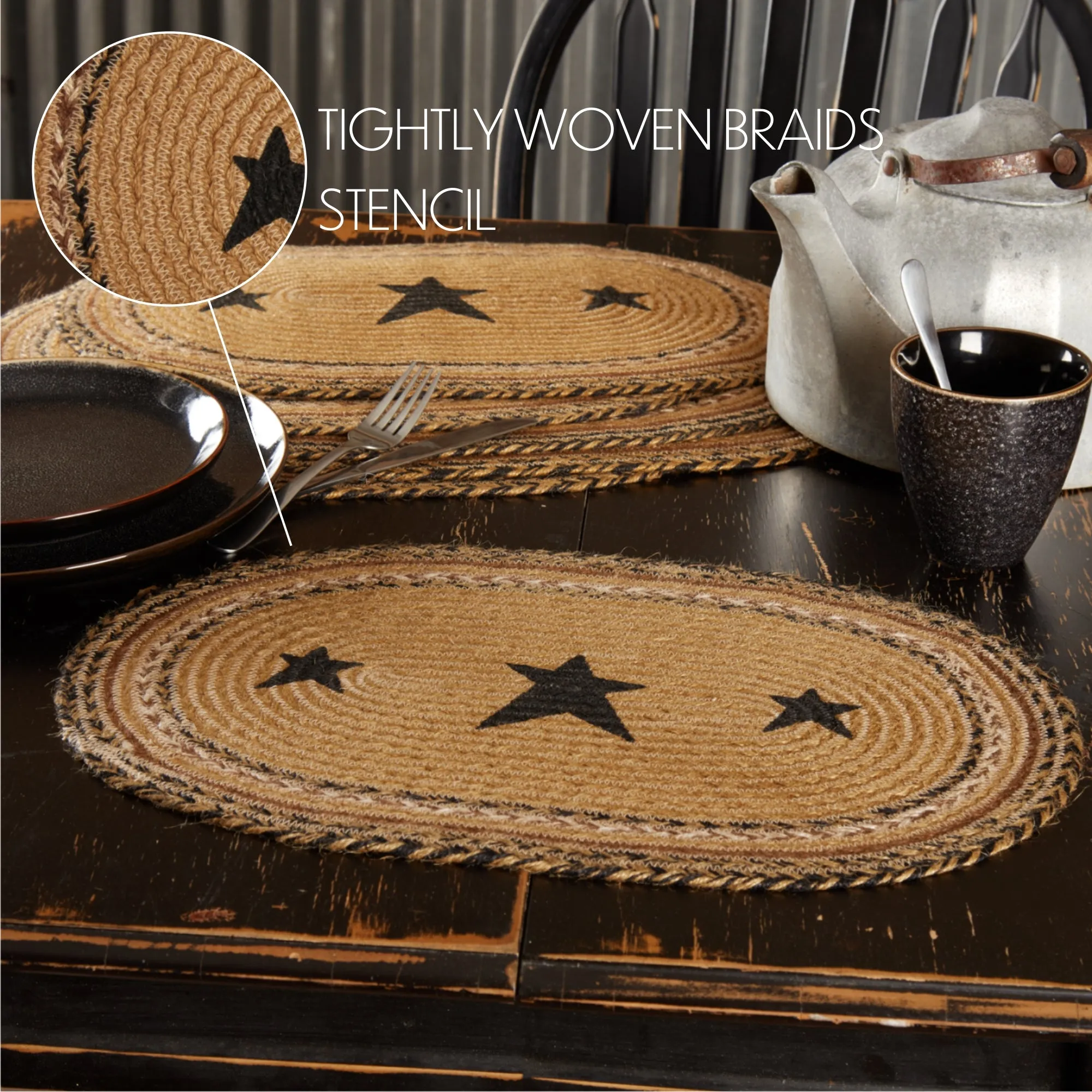 Kettle Grove Jute Placemat Stencil Star Set of 6 12x18