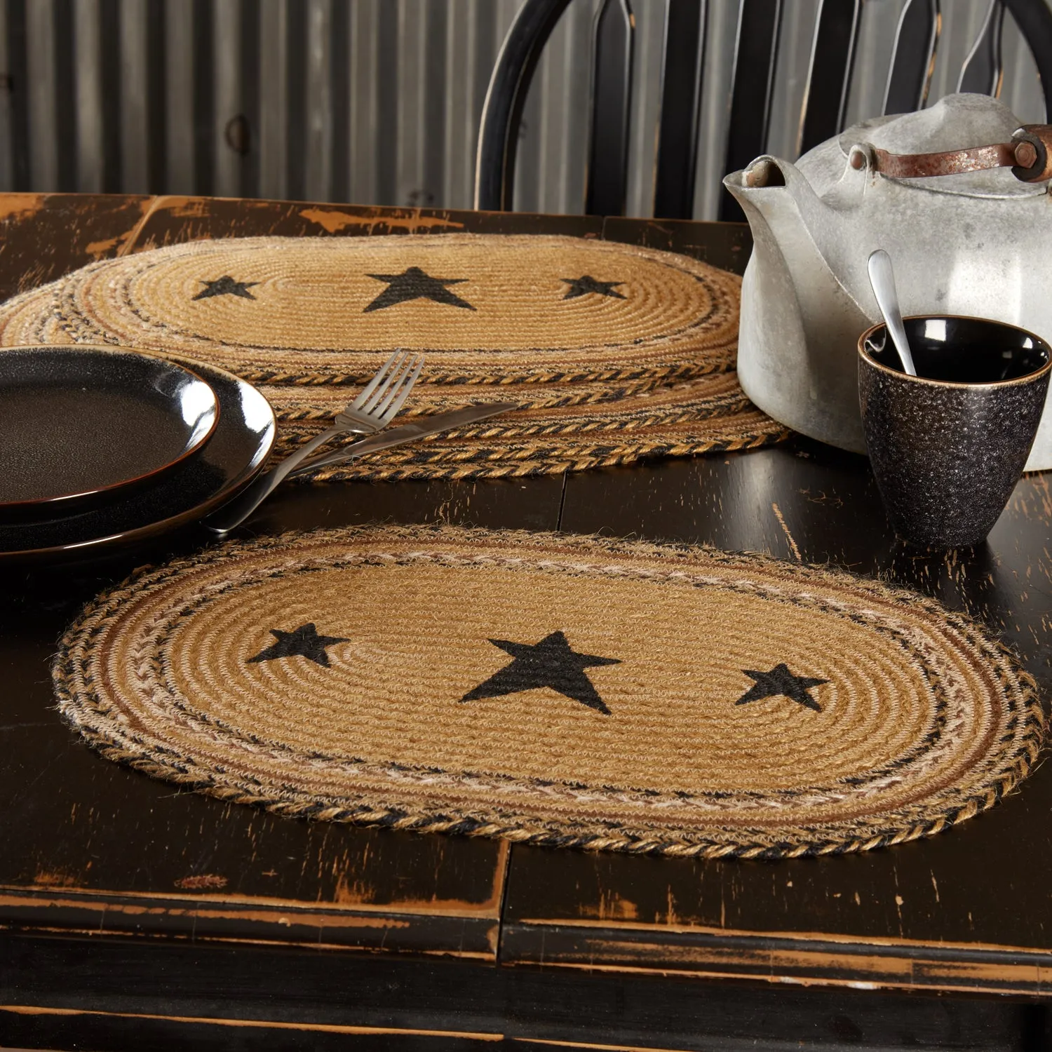 Kettle Grove Jute Placemat Stencil Star Set of 6 12x18