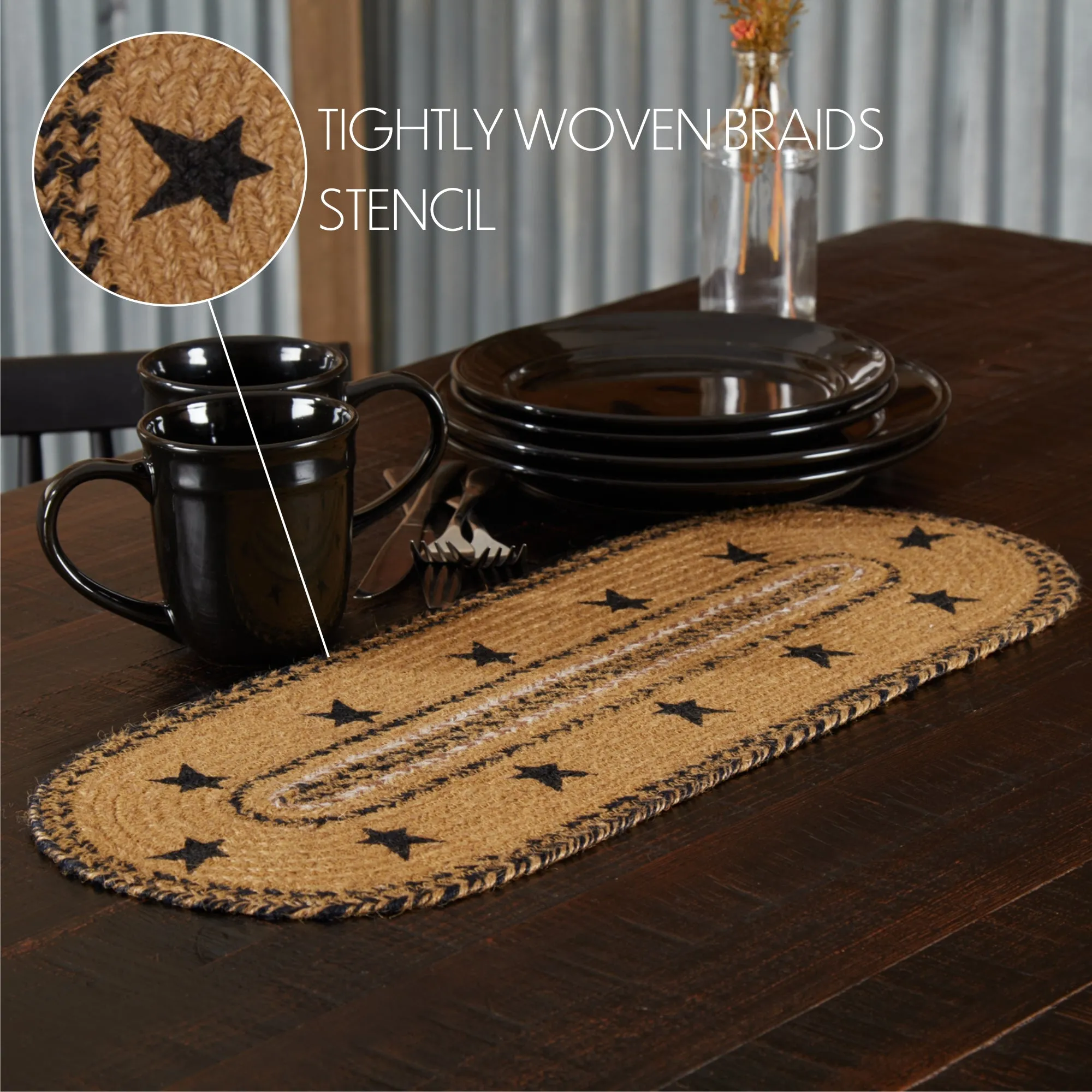 Kettle Grove Jute Runner Stencil Stars Border