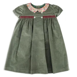 Liliana Green Velvet Corduroy Smocked Dress