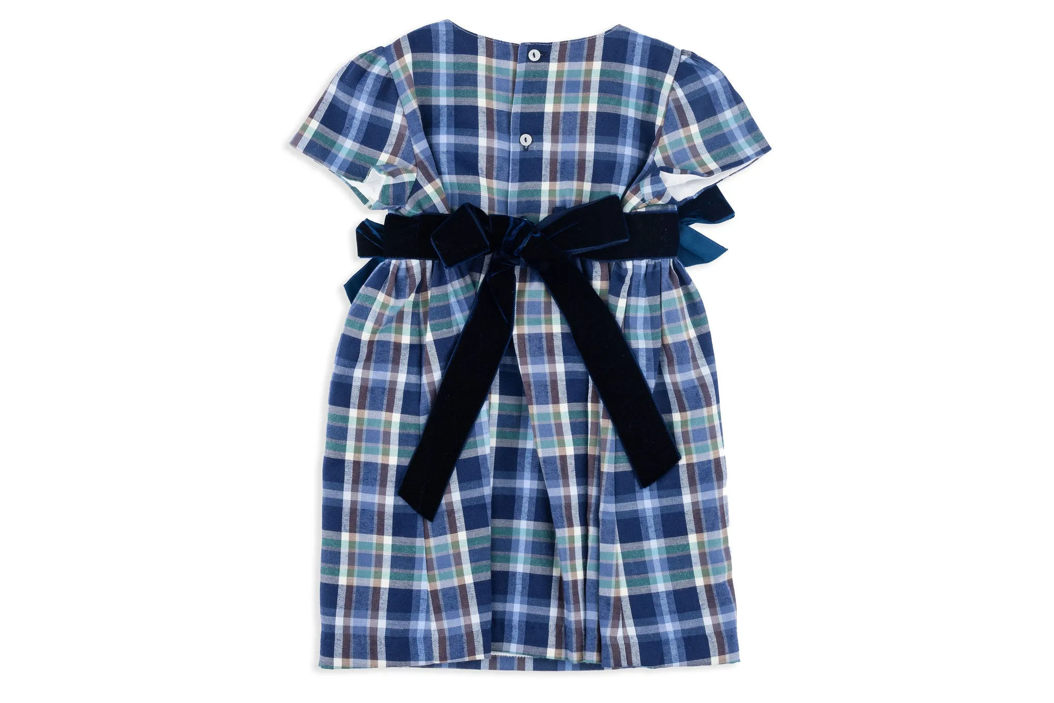 Meg Velvet Bow Blue Plaid Dress