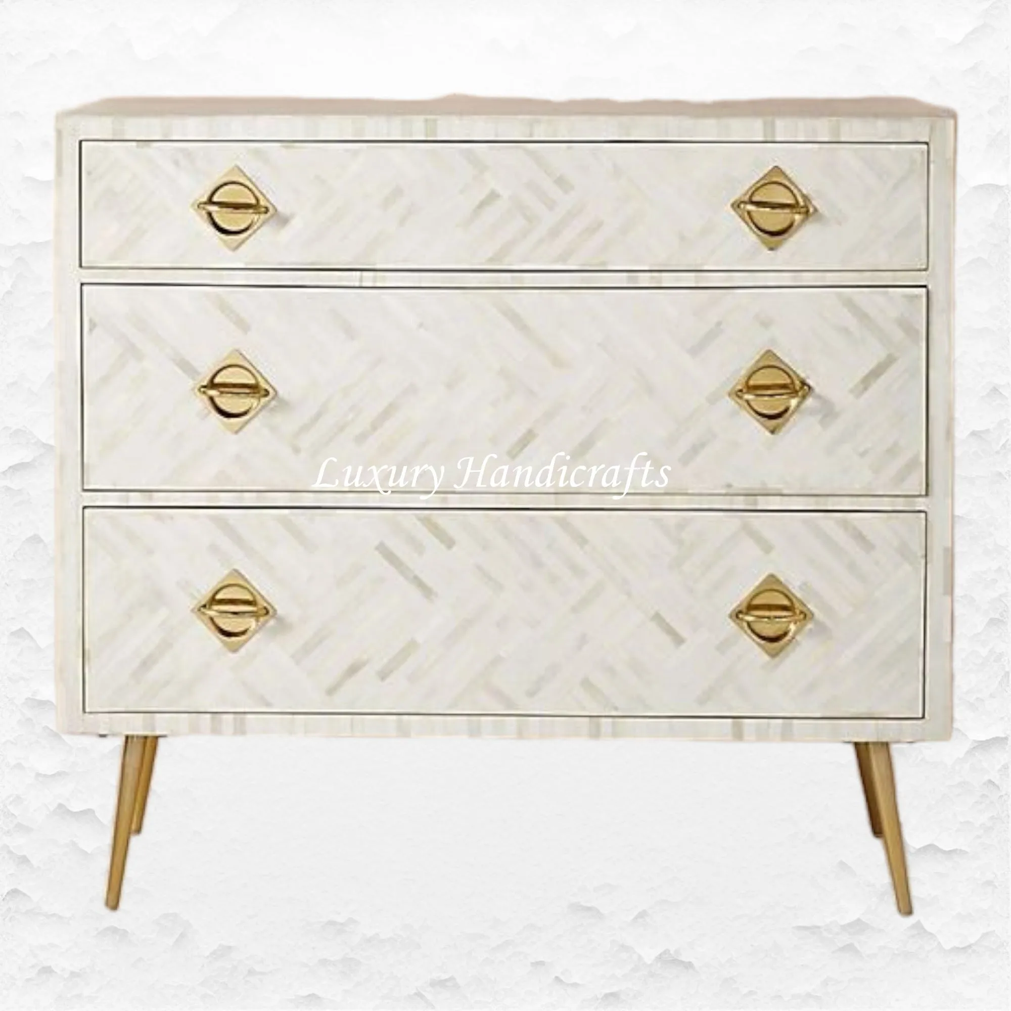 Optical Bone Inlay 3 Drawer Chest White