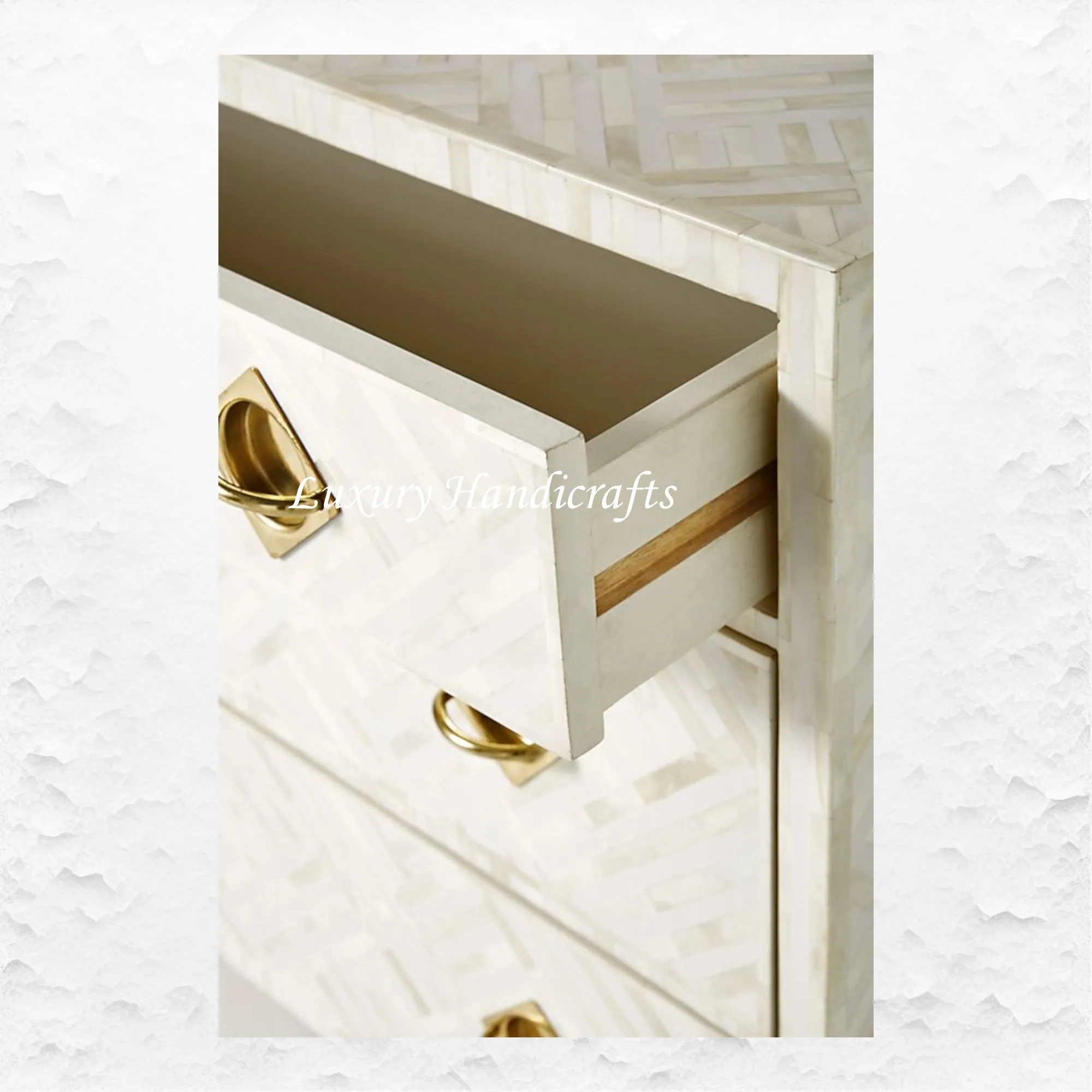 Optical Bone Inlay 3 Drawer Chest White