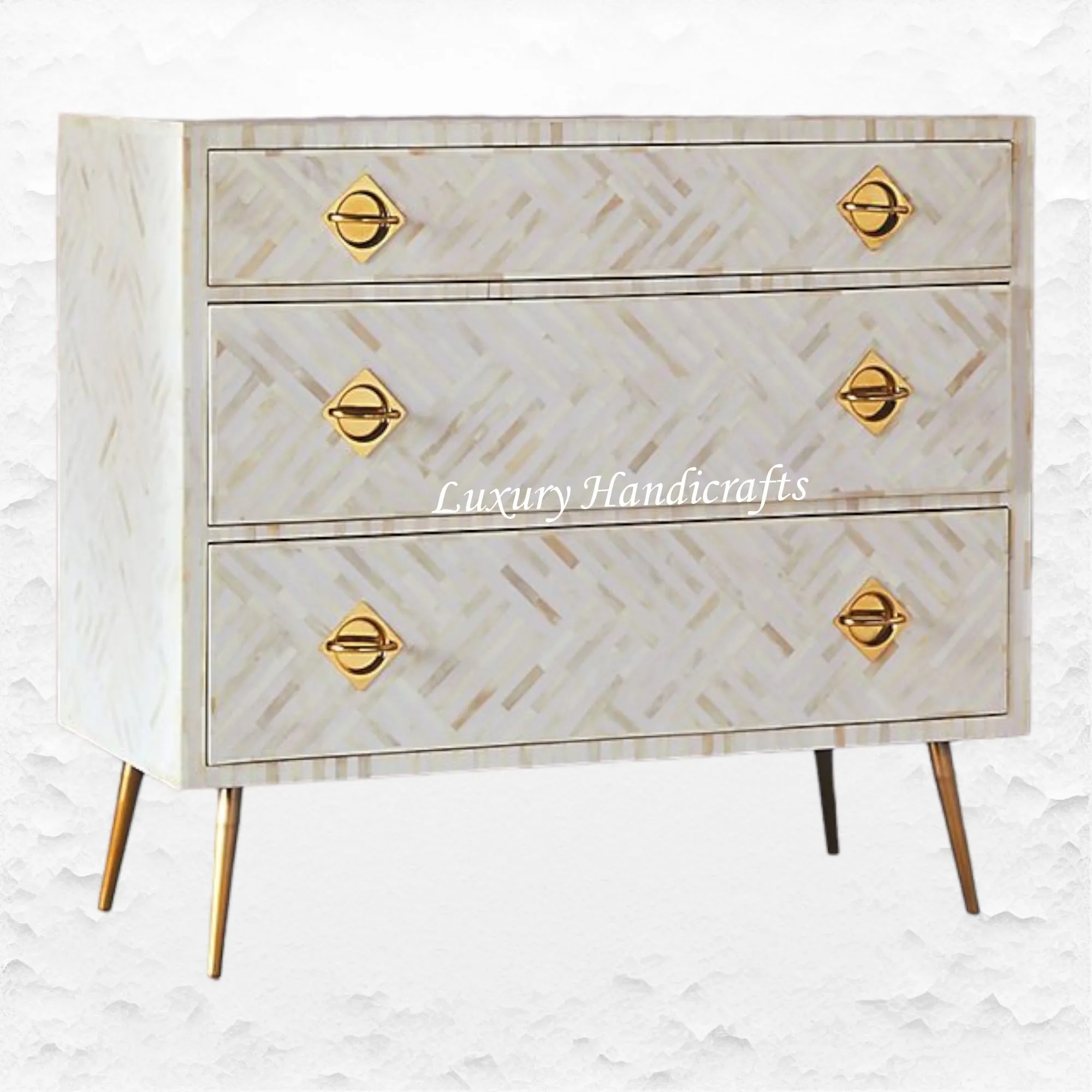 Optical Bone Inlay 3 Drawer Chest White