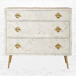 Optical Bone Inlay 3 Drawer Chest White