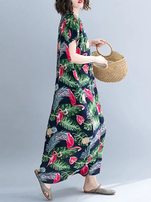 Palm Leaves & Flamingo Plus Size Kaftan Dress