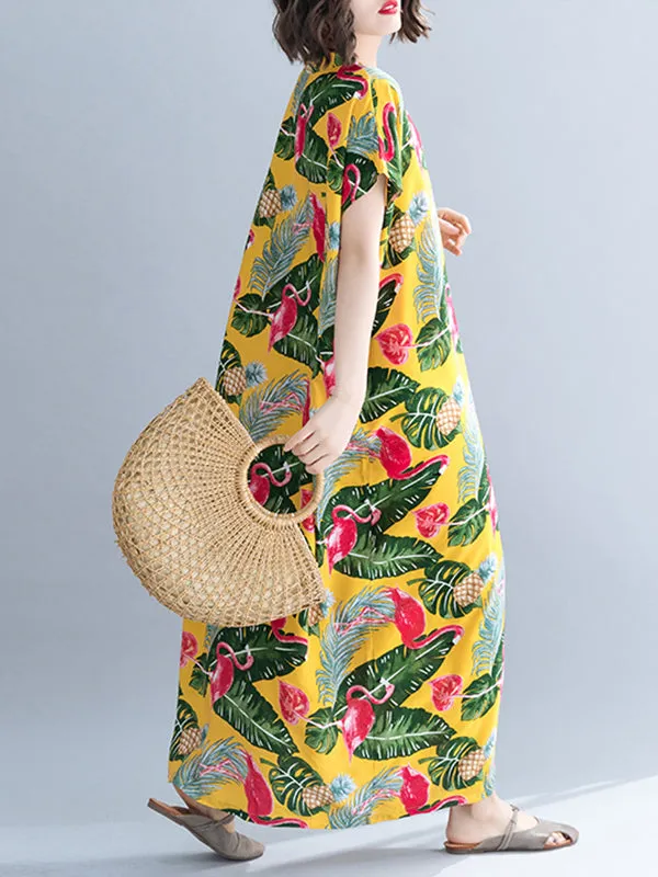 Palm Leaves & Flamingo Plus Size Kaftan Dress