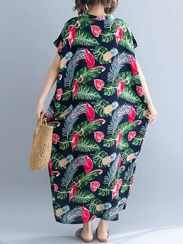 Palm Leaves & Flamingo Plus Size Kaftan Dress