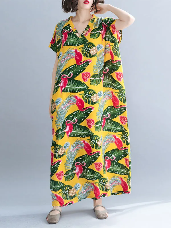 Palm Leaves & Flamingo Plus Size Kaftan Dress